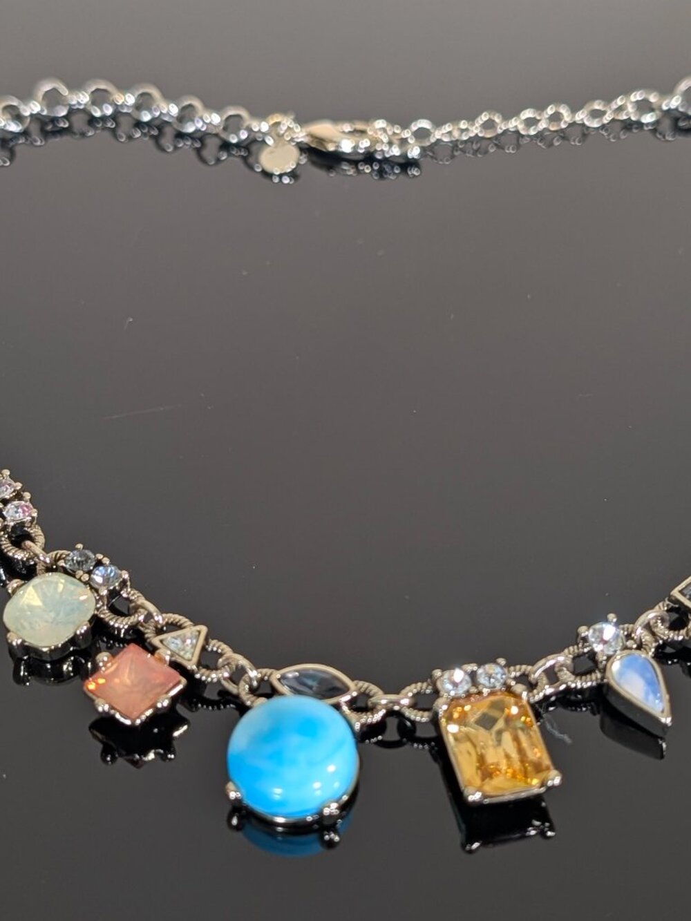 LOFT Multicolor Cabochon Rhinestone Bib Statement Necklace 16"